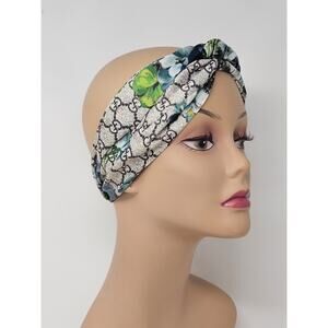 Gucci Blue multicolor Bloom GG print silk headband M sz